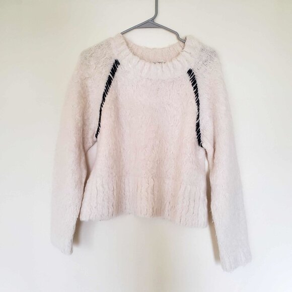 Rachel Comey Alpaca Wool Cream w/ Black Contrast Stitch Crewneck Sweater